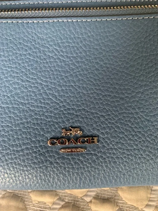 Coach Pebbled Leather Zip Wallet in Dusty Blue with Silver Logo - Picture 4 of 12